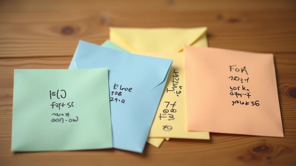 Enveloppes colorées alignées montrant différentes catégories budgétaires avec des montants inscrits