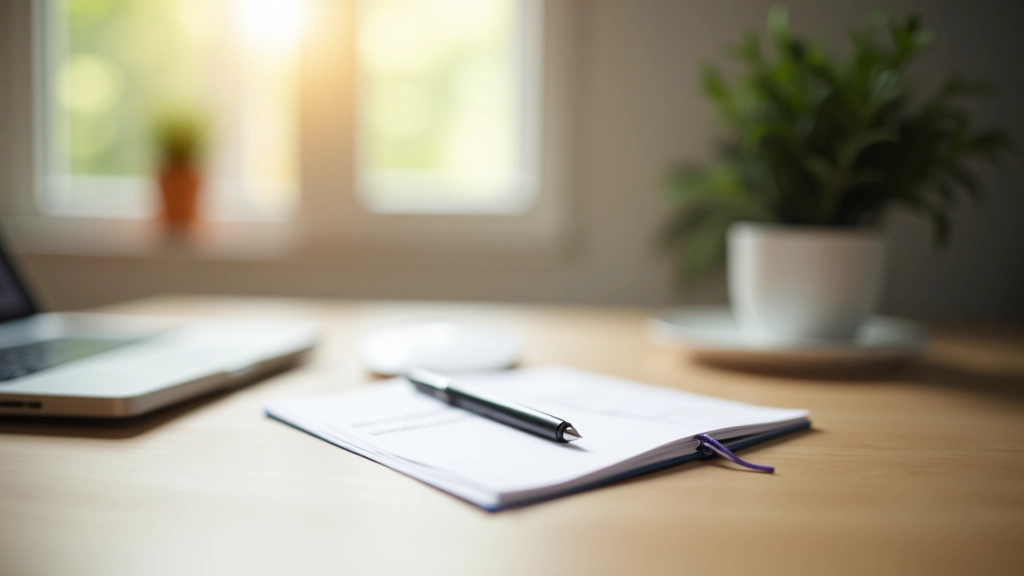 Bureau financier avec documents, calculatrice et café, lumière naturelle du matin