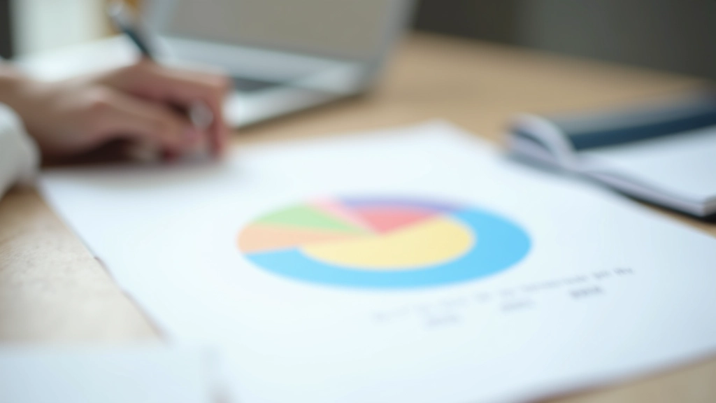 Graphique circulaire coloré montrant la répartition 50-30-20 avec pourcentages, coins de documents financiers visibles